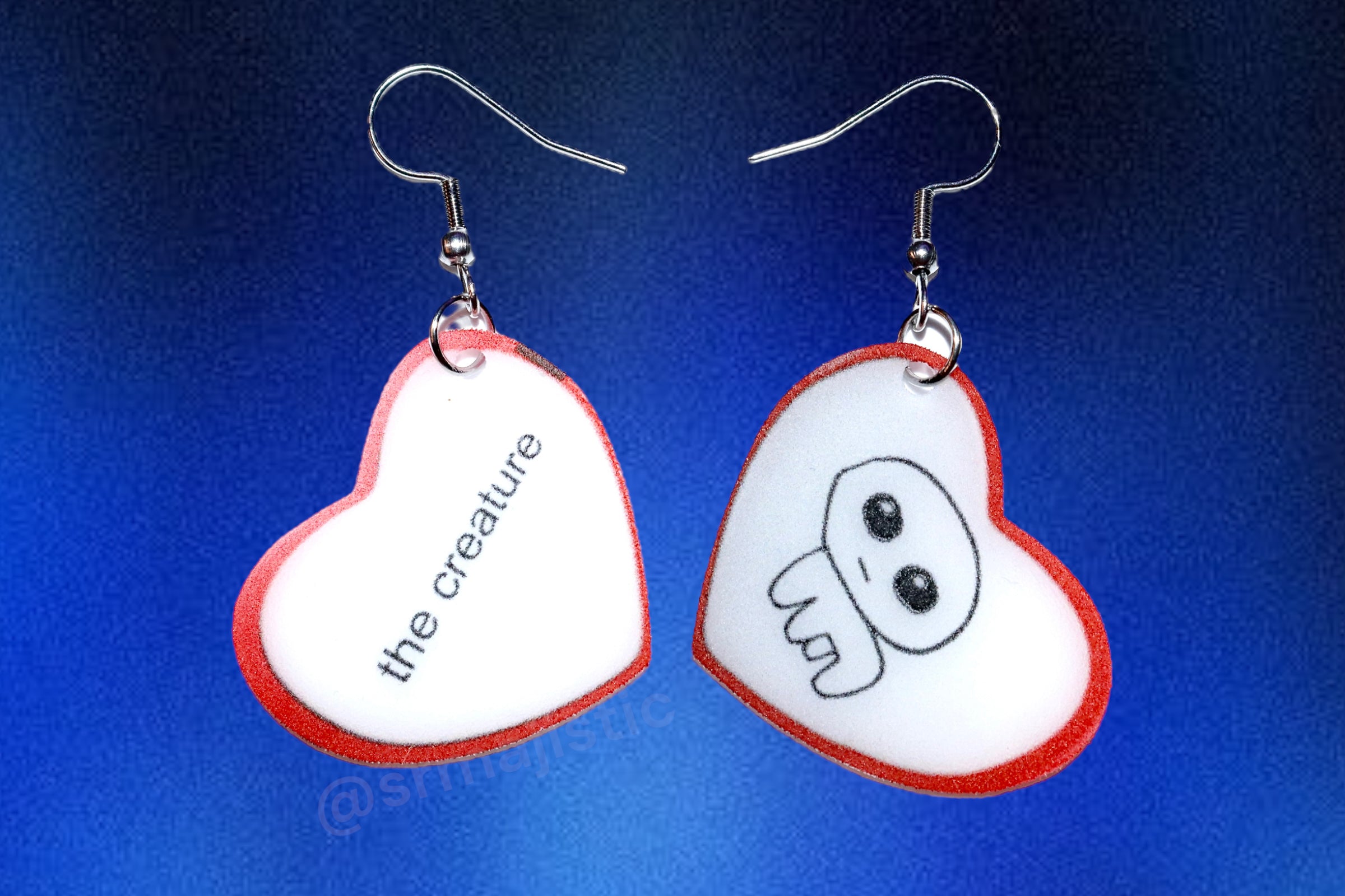 The Creature (Autism TBH Creature) Meme Character Locket Heart 2D detailed Handmade Earrings!