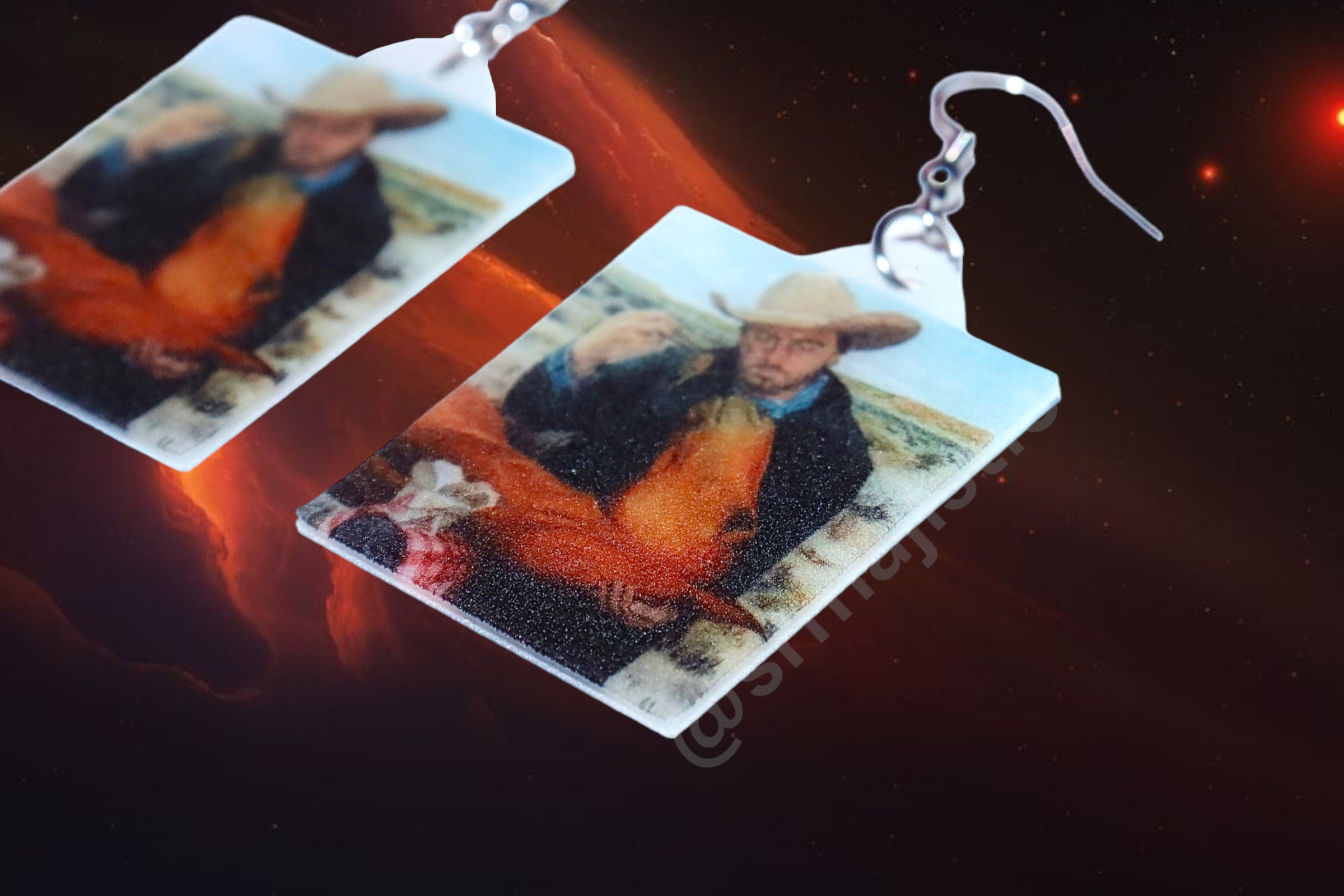 Beautiful Artwork of Cowboy Feeding Horse Takeout Funny Meme Handmade Earrings!