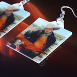 Beautiful Artwork of Cowboy Feeding Horse Takeout Funny Meme Handmade Earrings!
