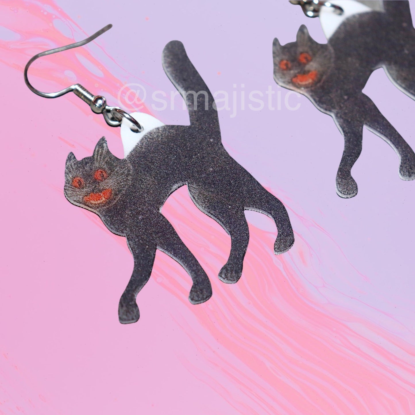 (READY TO SHIP) Vintage Spooky Scaredy Cat 2D Handmade Earrings!