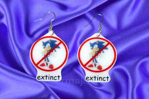 Sonic the Hedgehog Extinct ‘No’ Symbol Cursed Funny Meme Handmade Earrings!