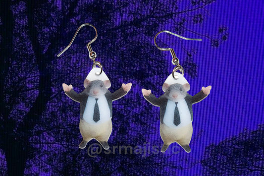 Mr. Chedda Mouse Wearing Suit Meme Funny Handmade Earrings!
