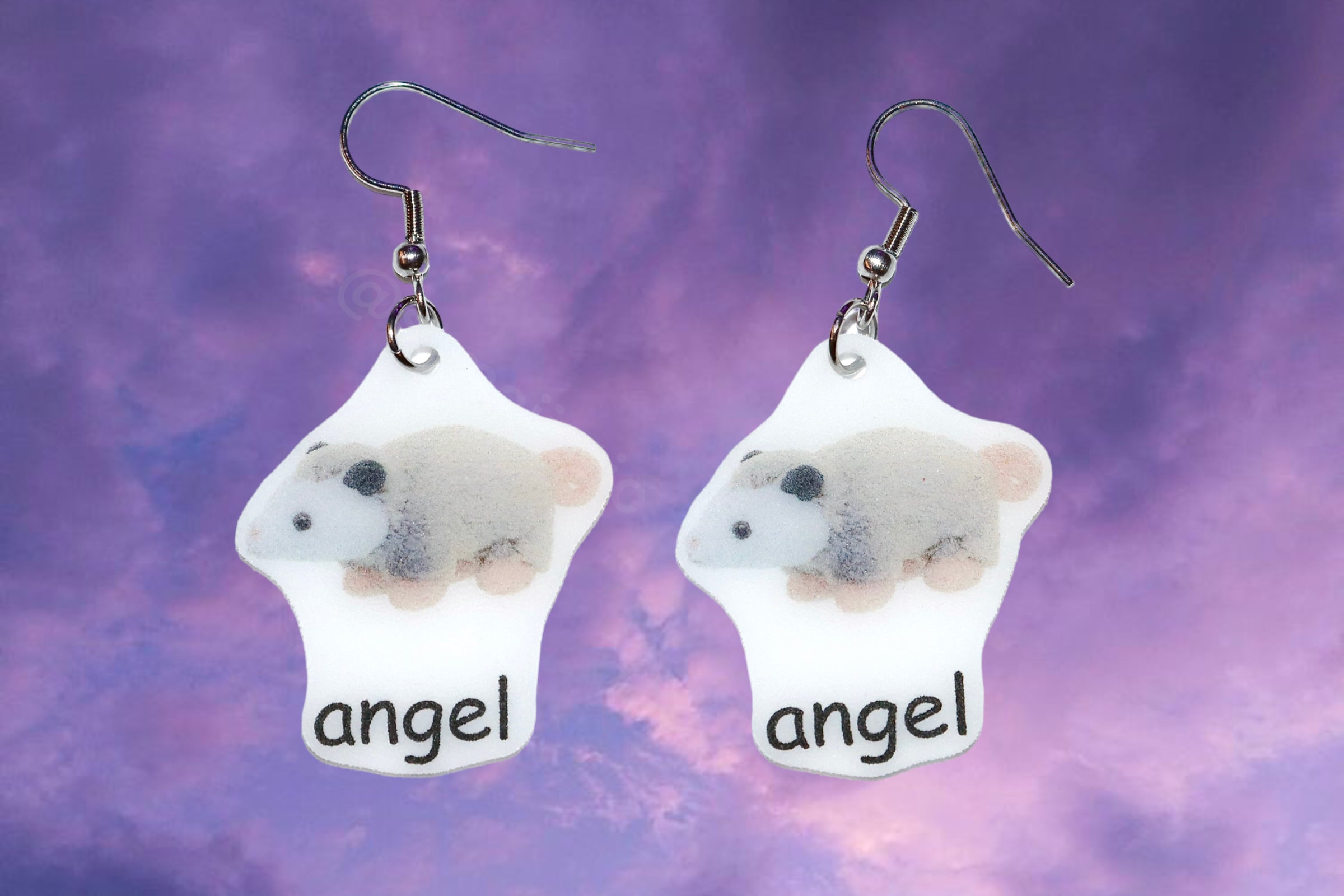Baby Opossum Angel Meme Handmade Earrings!