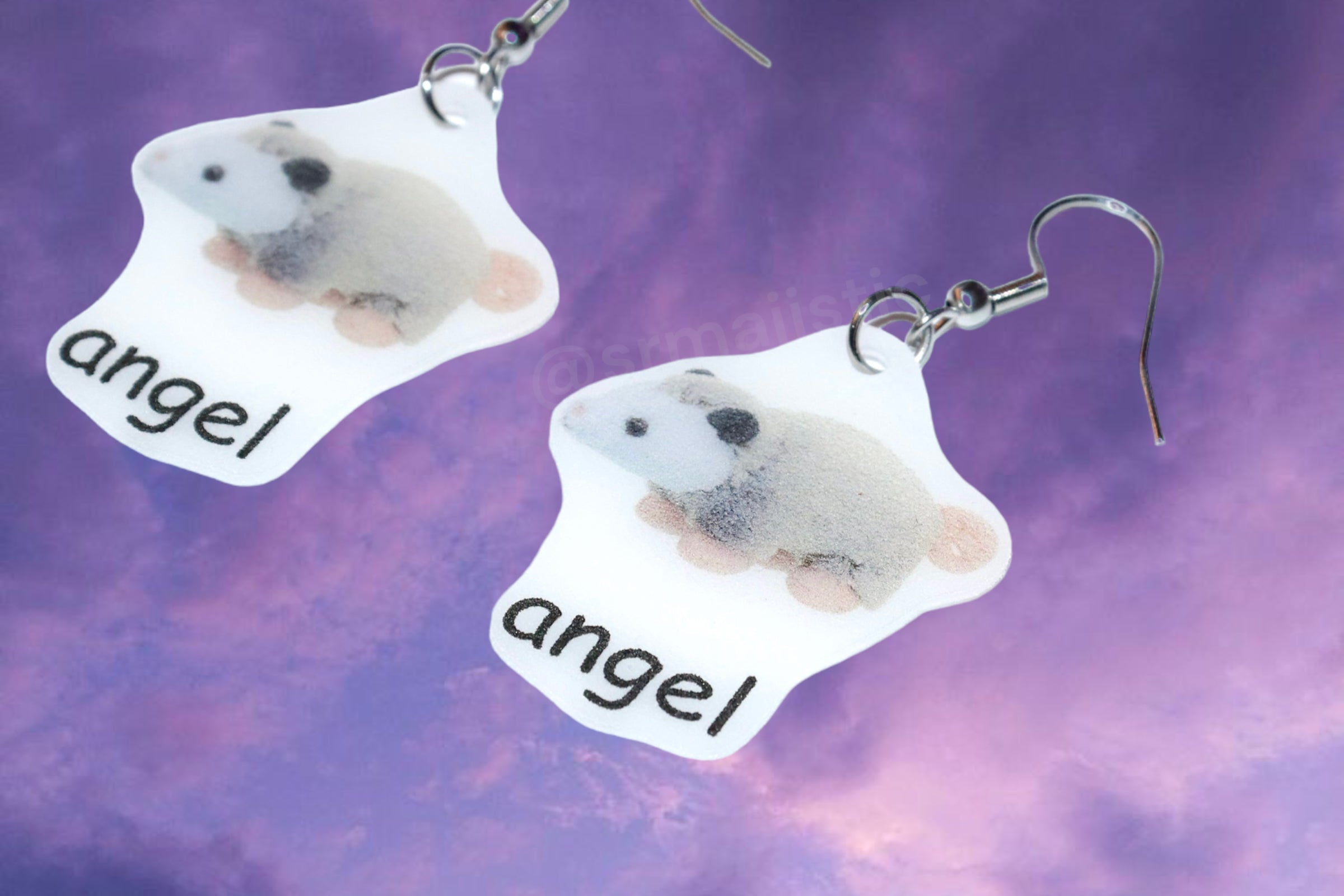 Baby Opossum Angel Meme Handmade Earrings!