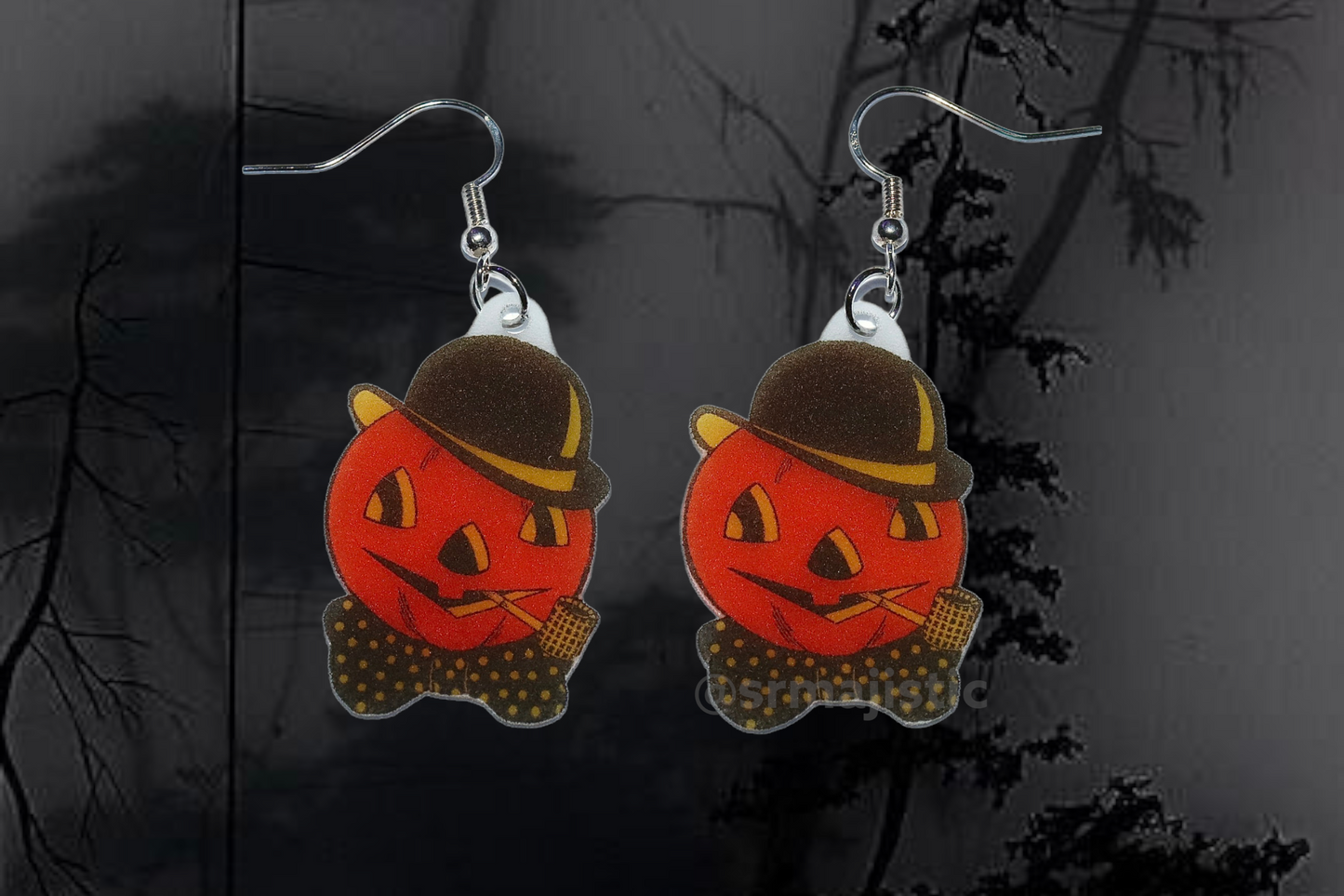 (READY TO SHIP) Vintage Pumpkin Man Cute 2D Handmade Earrings!