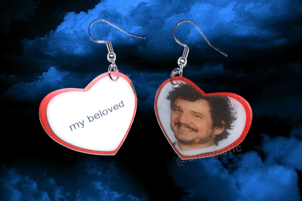 Pedro Pascal My Beloved Character Locket Heart 2D detailed Handmade Earrings!