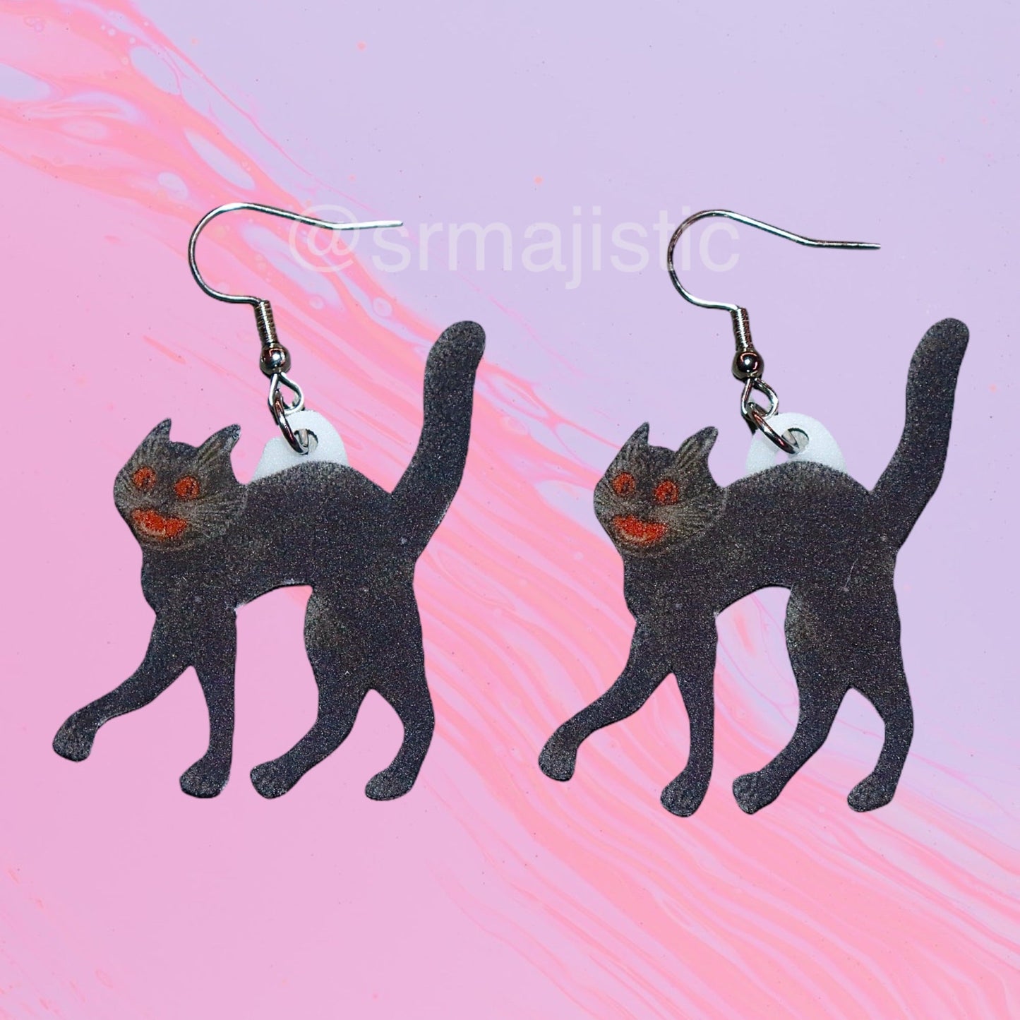 (READY TO SHIP) Vintage Spooky Scaredy Cat 2D Handmade Earrings!