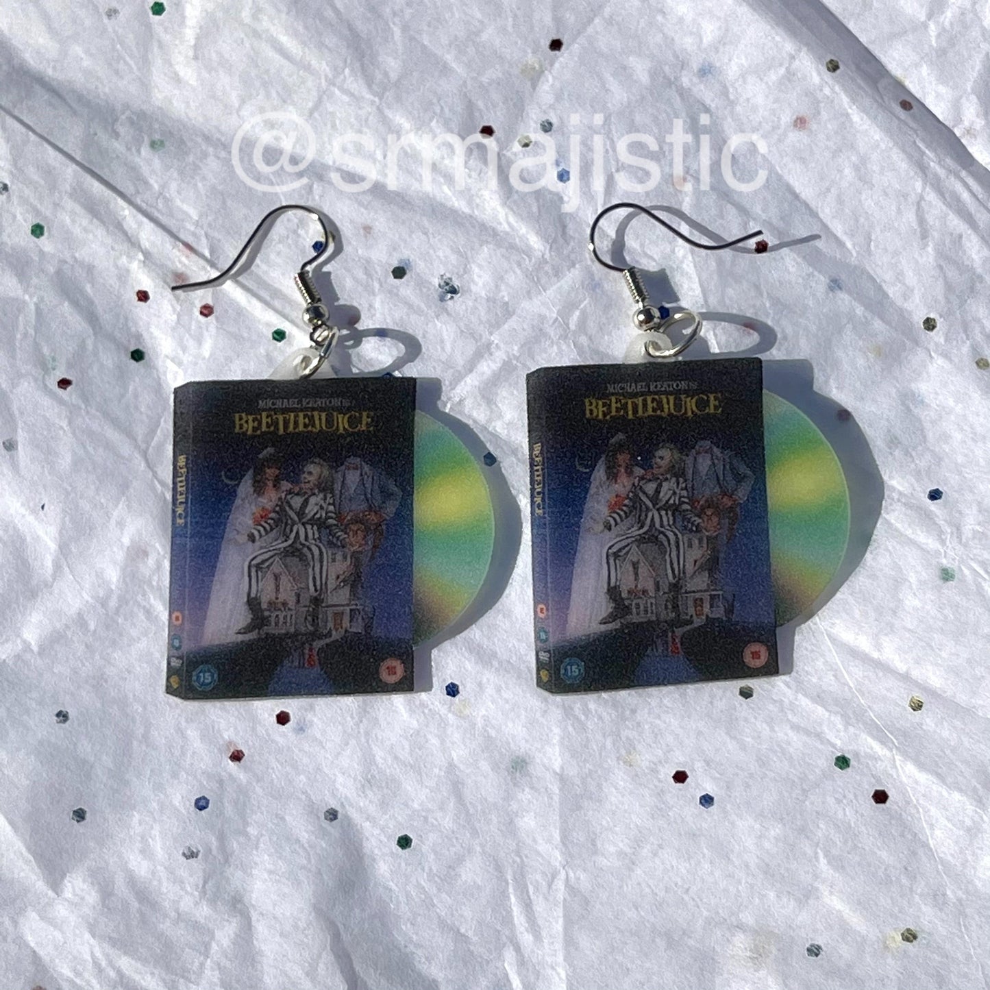 (READY TO SHIP) Beetlejuice (1988) DVD 2D detailed Handmade Earrings!