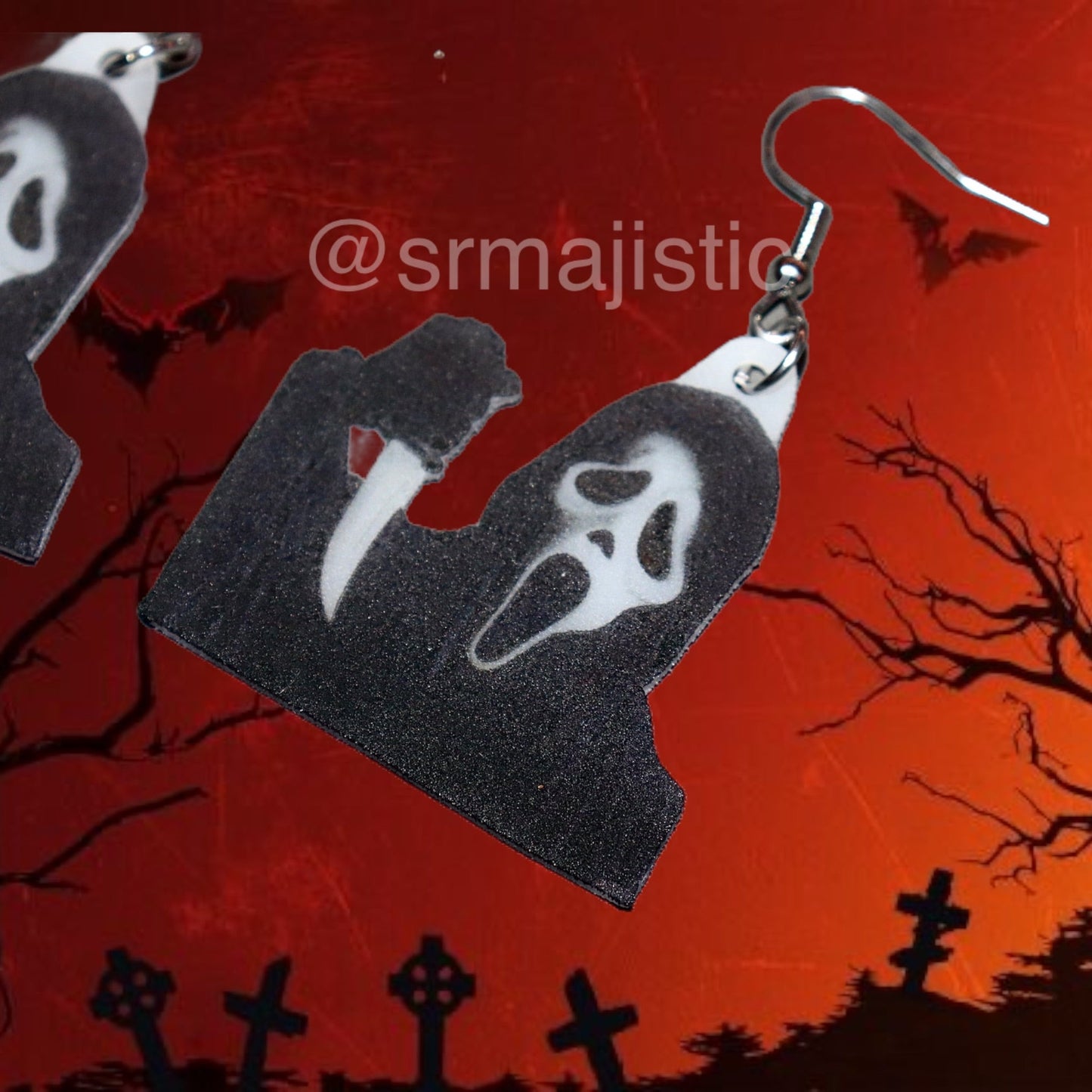 (READY TO SHIP) Ghostface Scream Character 2D Handmade Earrings!