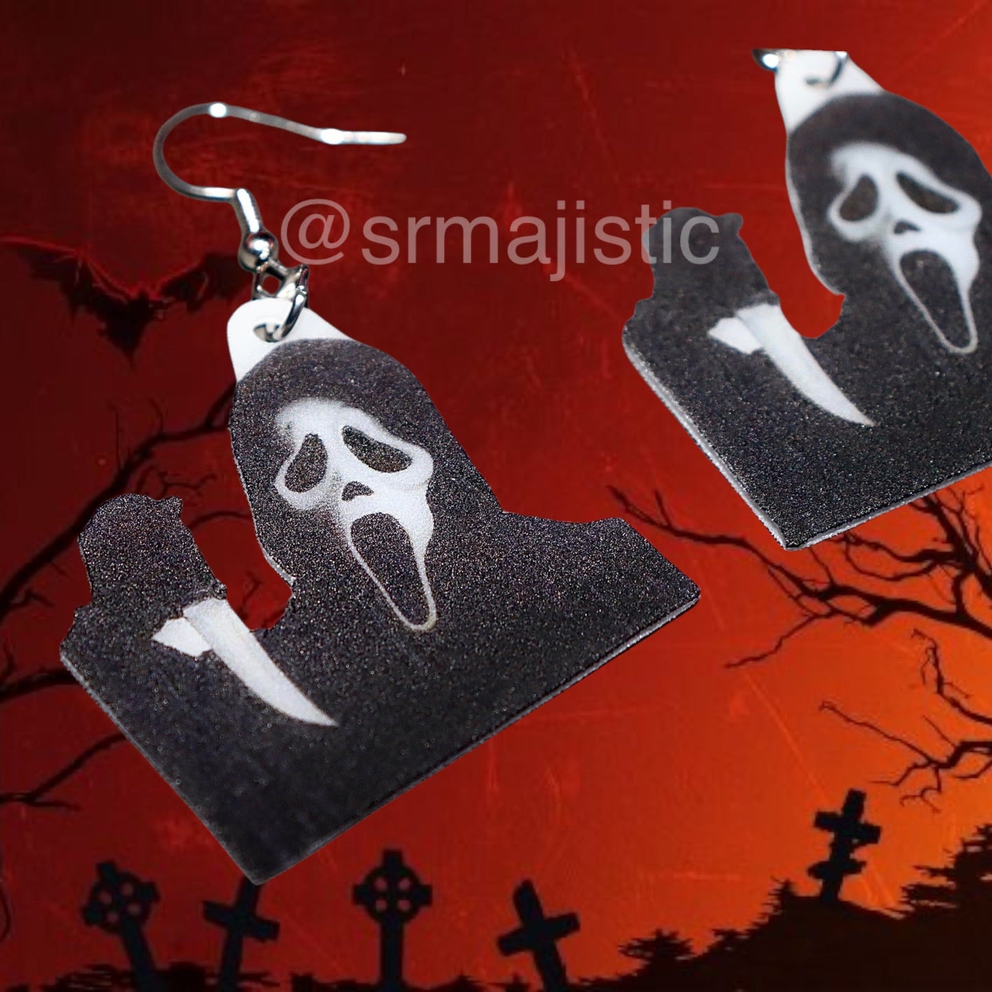 (READY TO SHIP) Ghostface Scream Character 2D Handmade Earrings!