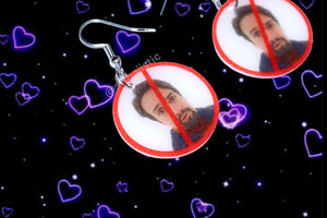 I Hate Lin Manuel Miranda Lip Biting ‘No’ Symbol Funny Meme Handmade Earrings!