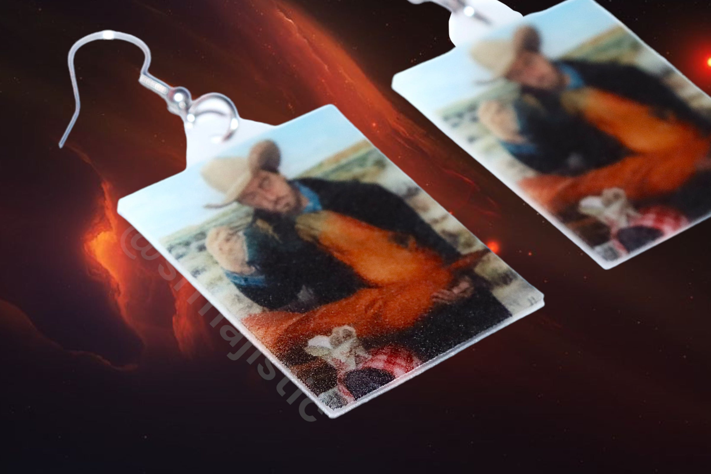 Beautiful Artwork of Cowboy Feeding Horse Takeout Funny Meme Handmade Earrings!