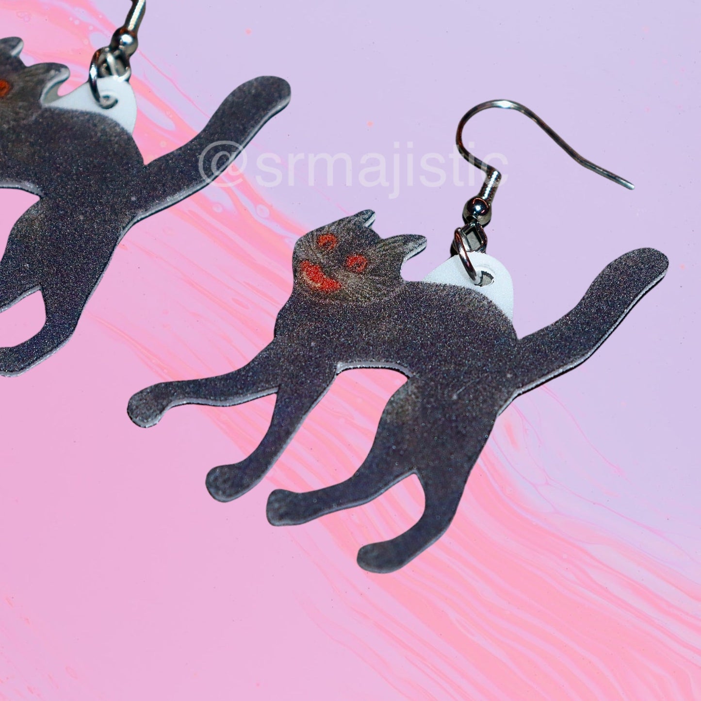 (READY TO SHIP) Vintage Spooky Scaredy Cat 2D Handmade Earrings!