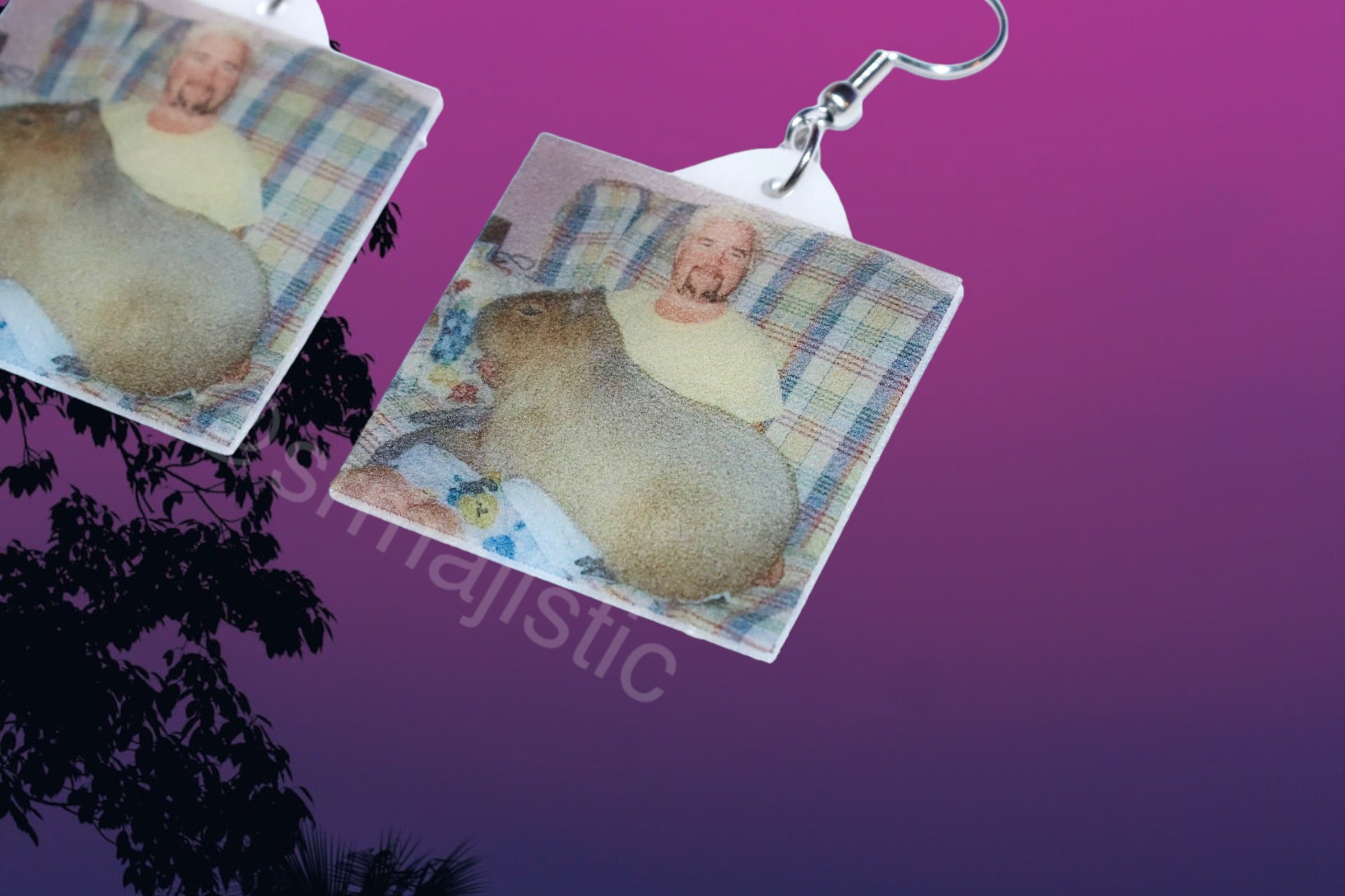 Guy Fieri Holding Capybara Funny Meme Handmade Earrings!