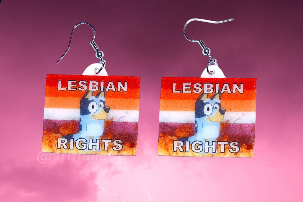 (READY TO SHIP) Bluey Lesbian Rights Flame Pride Flag Handmade Earrings!