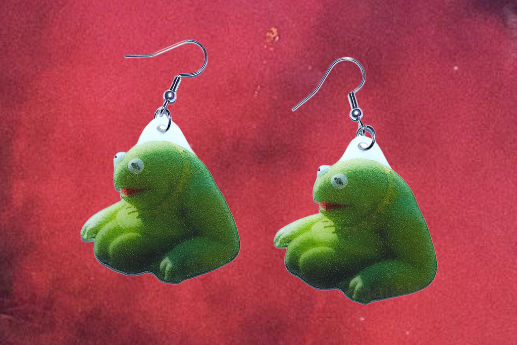 (READY TO SHIP) Large Squishy Kermit the Frog Character Handmade Earrings!