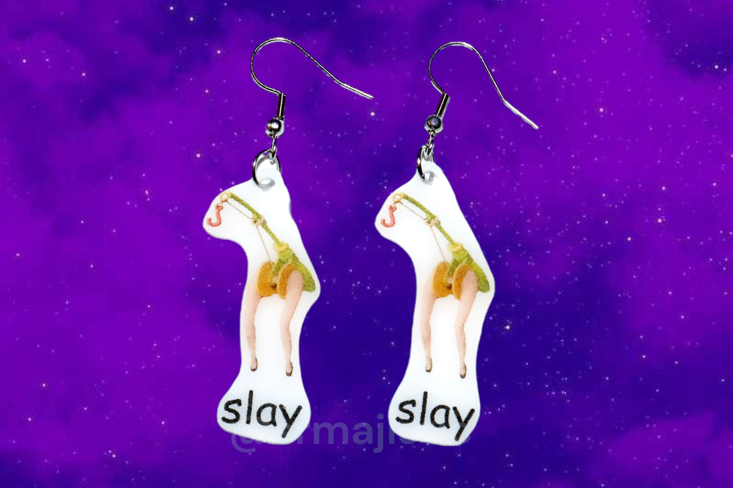 (READY TO SHIP) Fishing Rod with Legs Toy Story Slay Meme Handmade Earrings!