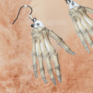 (READY TO SHIP) Spooky Skeleton Hand 2D Handmade Earrings!