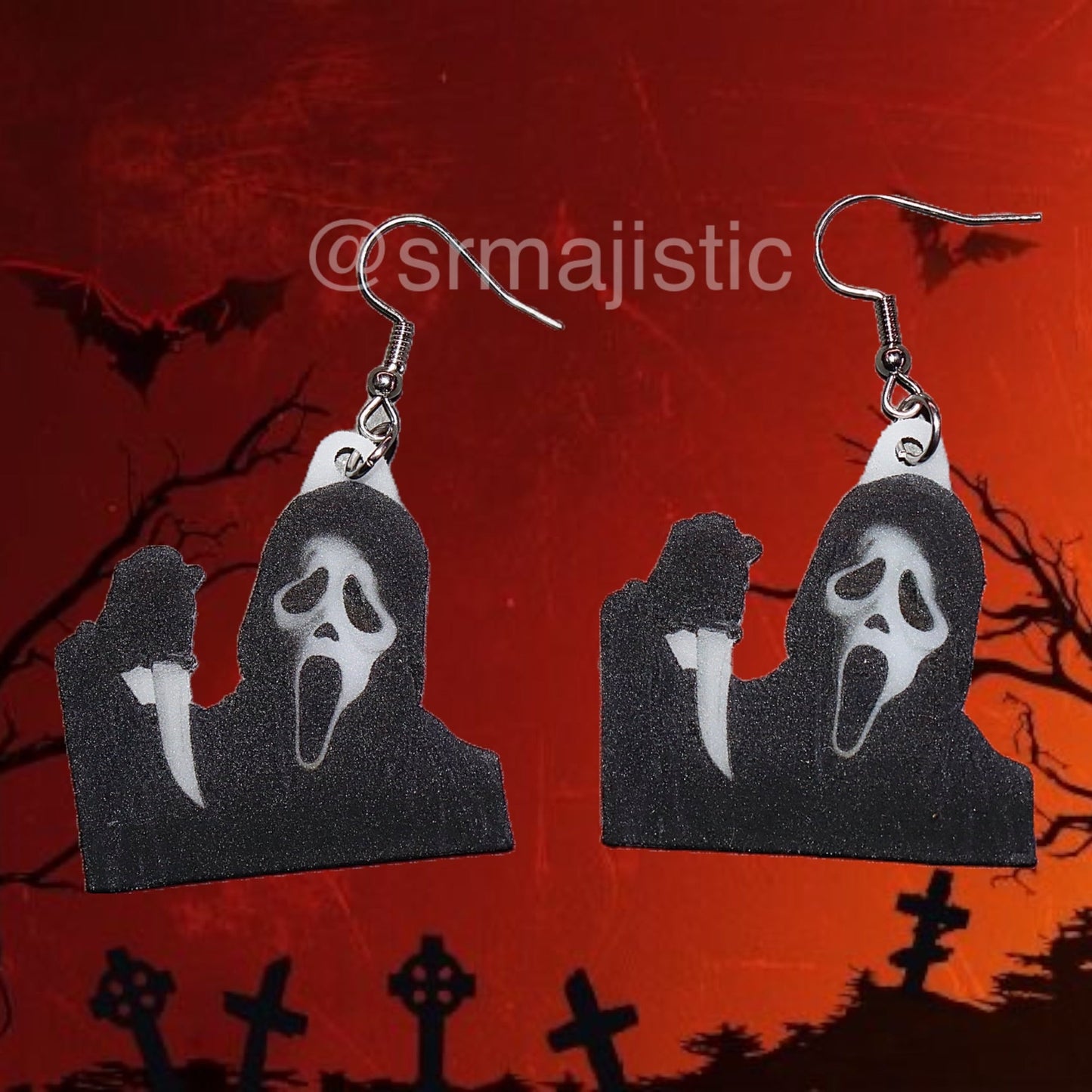 (READY TO SHIP) Ghostface Scream Character 2D Handmade Earrings!