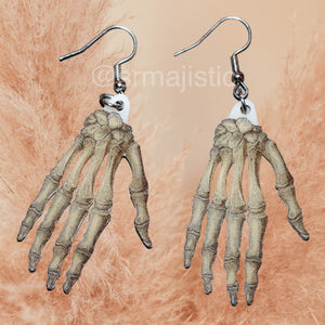 (READY TO SHIP) Spooky Skeleton Hand 2D Handmade Earrings!