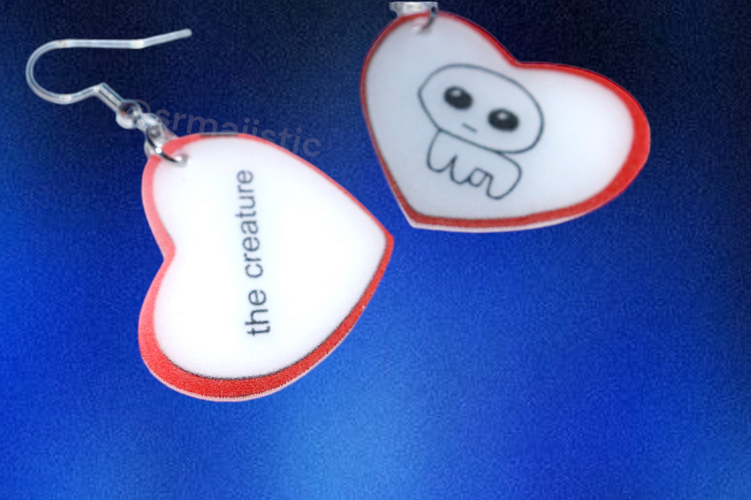 The Creature (Autism TBH Creature) Meme Character Locket Heart 2D detailed Handmade Earrings!