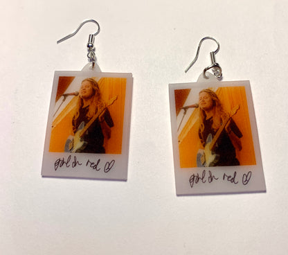 Girl in Red Signed Polaroid Handmade Earrings!