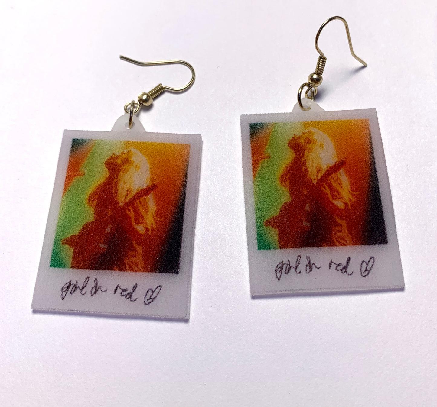 Girl in Red Signed Polaroid Handmade Earrings!