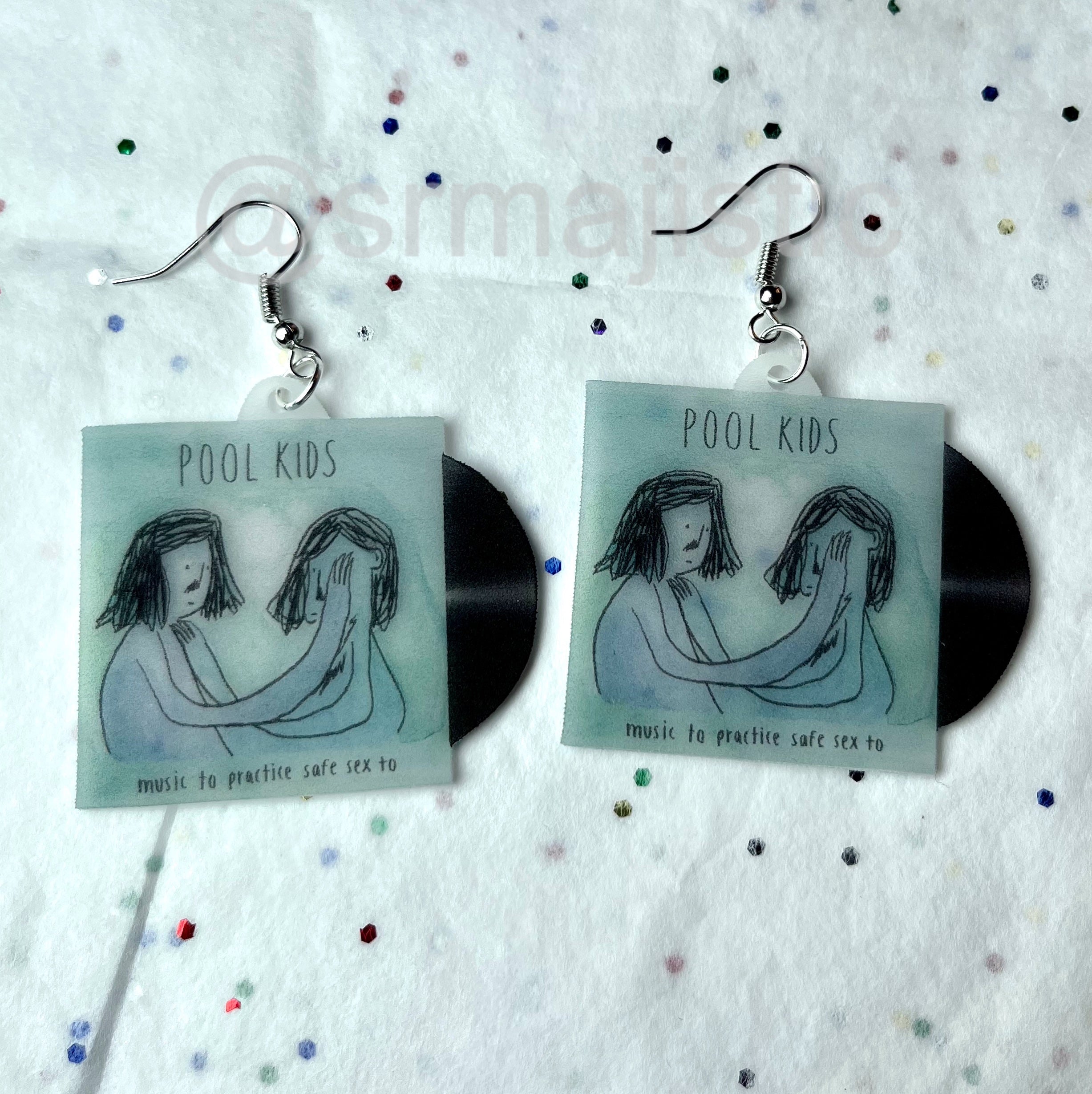 Pool Kids Music to Practice Safe Sex to Vinyl Album Handmade Earrings! image