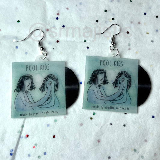 Pool Kids Music to Practice Safe Sex to Vinyl Album Handmade Earrings!