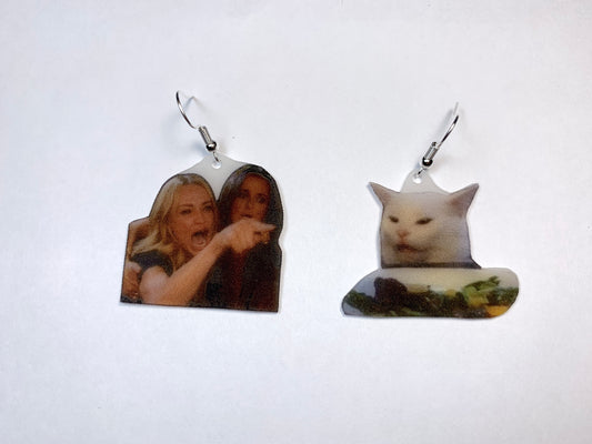 Lady Yelling at Cat Meme Handmade Earrings!