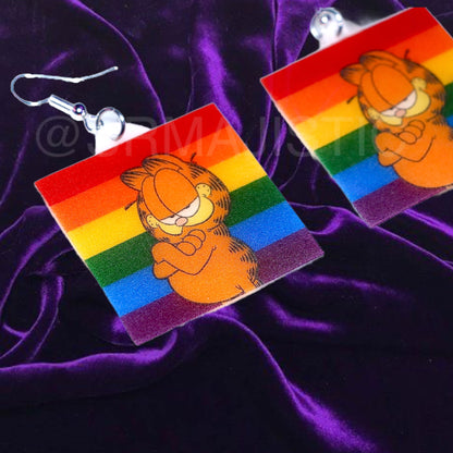 Garfield says Gay Rights cute pride flag detailed Handmade Earrings!