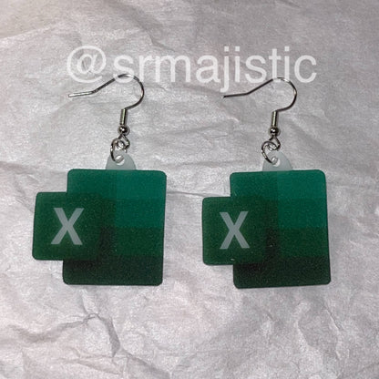 Microsoft Excel Icon Symbol 2D detailed Handmade Earrings!