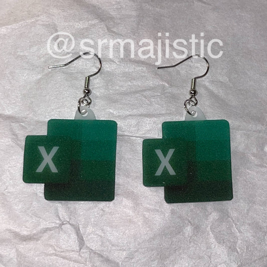 Microsoft Excel Icon Symbol 2D detailed Handmade Earrings!