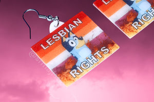 Bluey Lesbian Rights Flame Pride Flag Handmade Earrings!