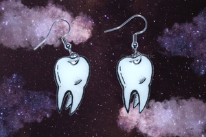 Black and White Detailed Tooth Handmade Earrings!