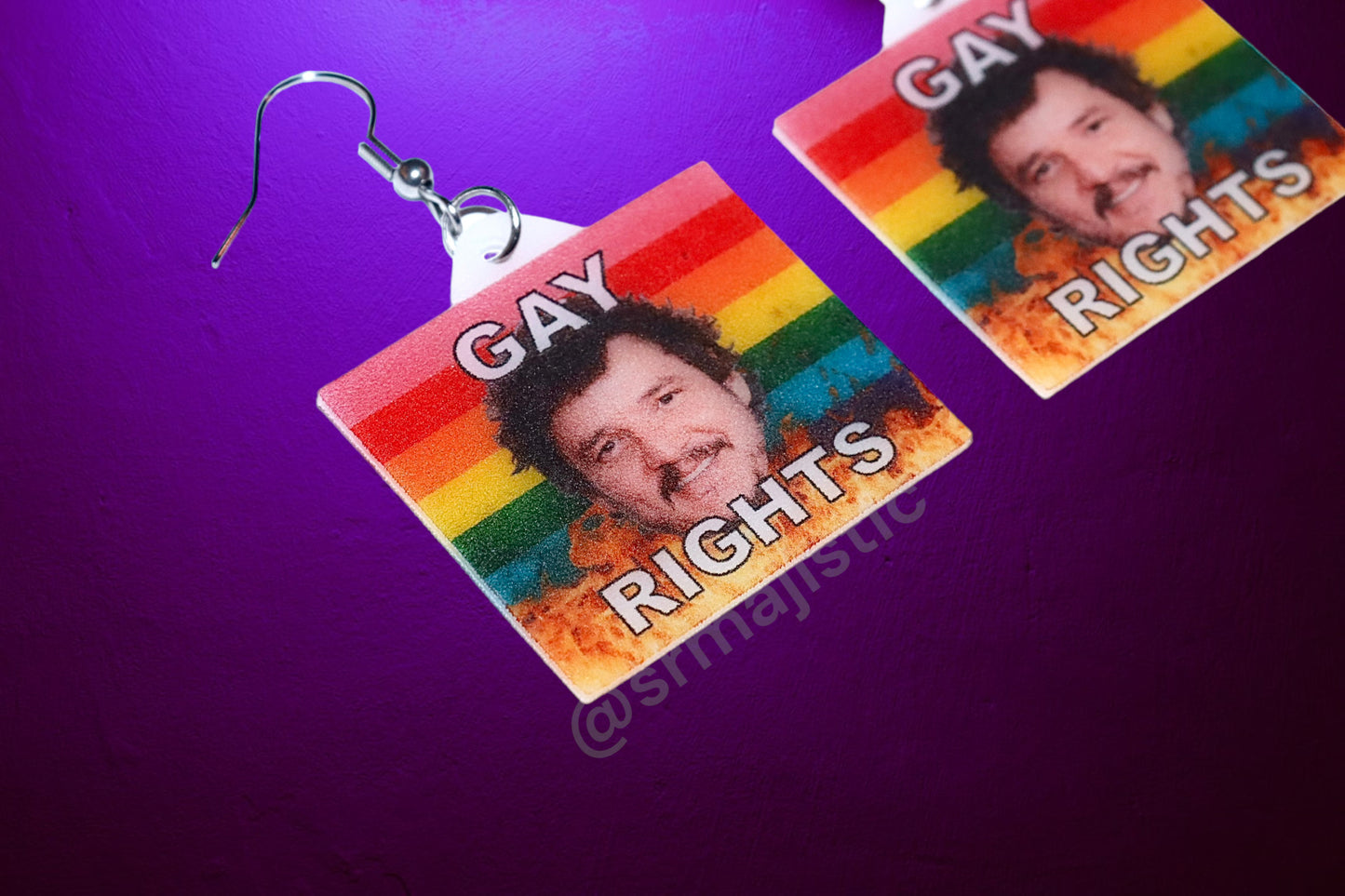 Pedro Pascal Gay Rights Flame Pride Flag Handmade Earrings!