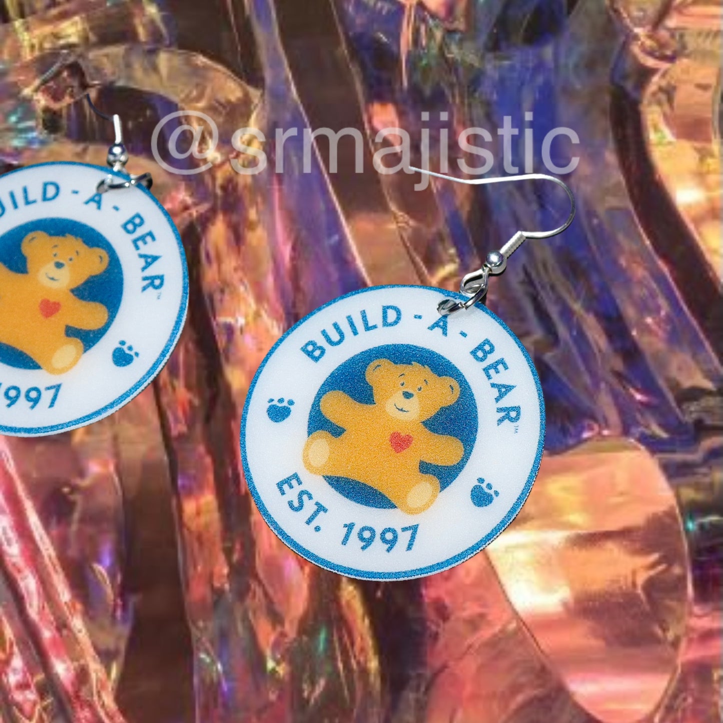 Build a Bear Logo Tag 2D cute detailed Handmade Earrings!