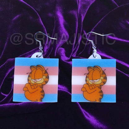 Garfield says Gay Rights cute pride flag detailed Handmade Earrings!