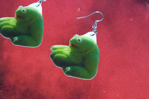 Large Squishy Kermit the Frog Character Handmade Earrings!