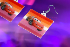 Lesbian Flag Lightning McQueen Cute Character Handmade Earrings!