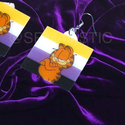Garfield says Gay Rights cute pride flag detailed Handmade Earrings!