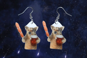 Dog with Corndog and Beer Meme Handmade Earrings!