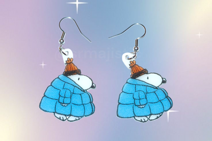 Snoopy in a Puffer Jacket Cute Character Handmade Earrings!