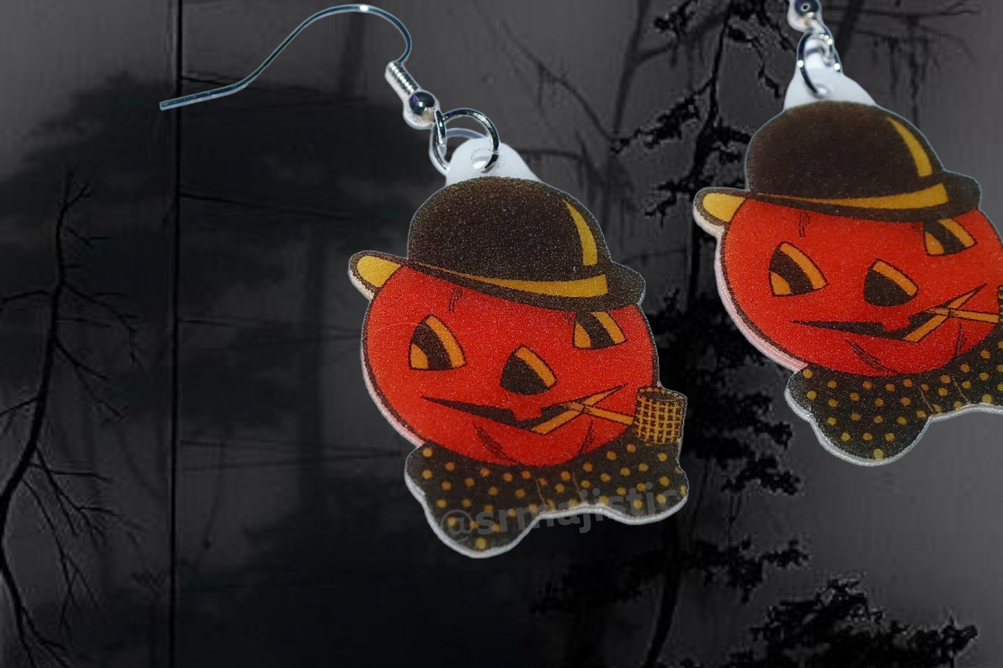 Vintage Pumpkin Man Cute 2D Handmade Earrings!
