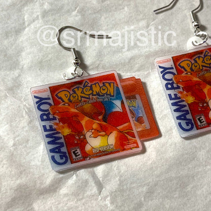 Pokémon Blue, Red, and Yellow Game Boy Game 2D detailed Handmade Earrings!
