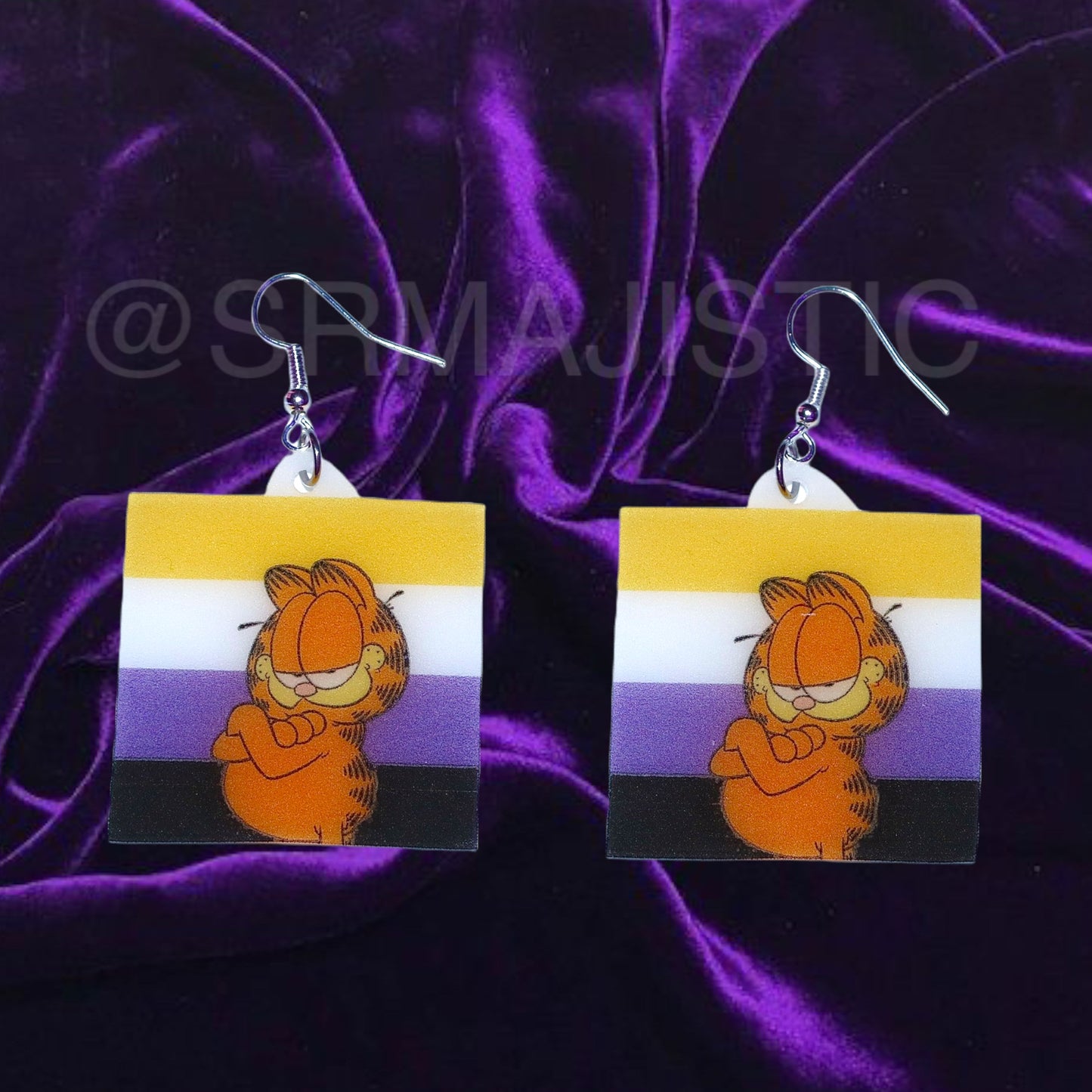 Garfield says Gay Rights cute pride flag detailed Handmade Earrings!