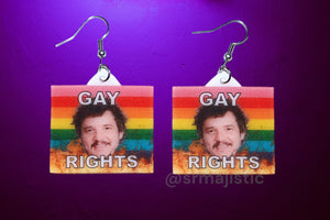 Pedro Pascal Gay Rights Flame Pride Flag Handmade Earrings!