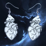 Black and White Detailed Anatomical Heart Handmade Earrings