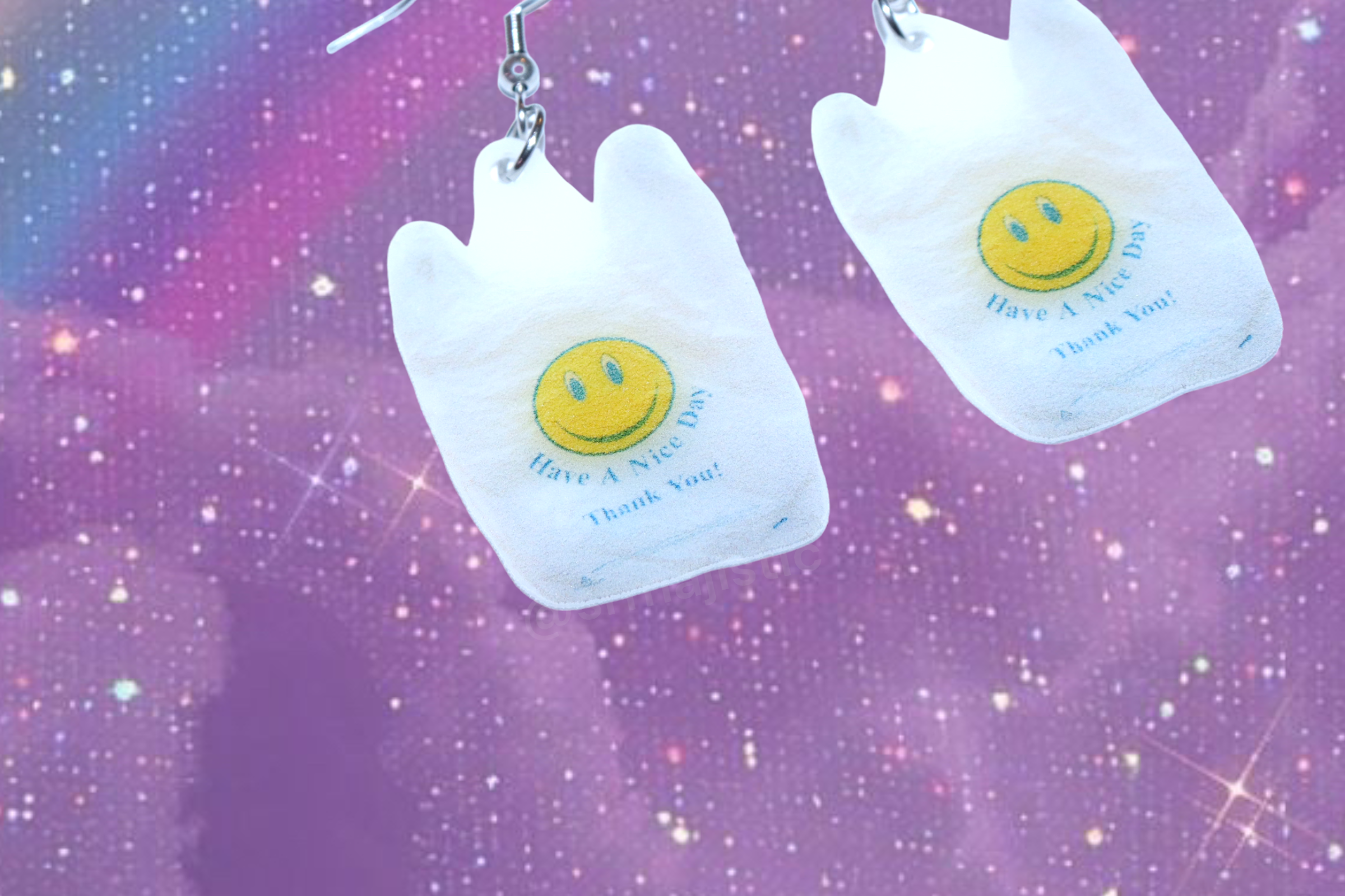 Have a Nice Day Thank You! Plastic Bag 2D Handmade Earrings!