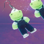 Build a Bear Frog Wearing Overalls Springtime Cute Handmade Earrings!